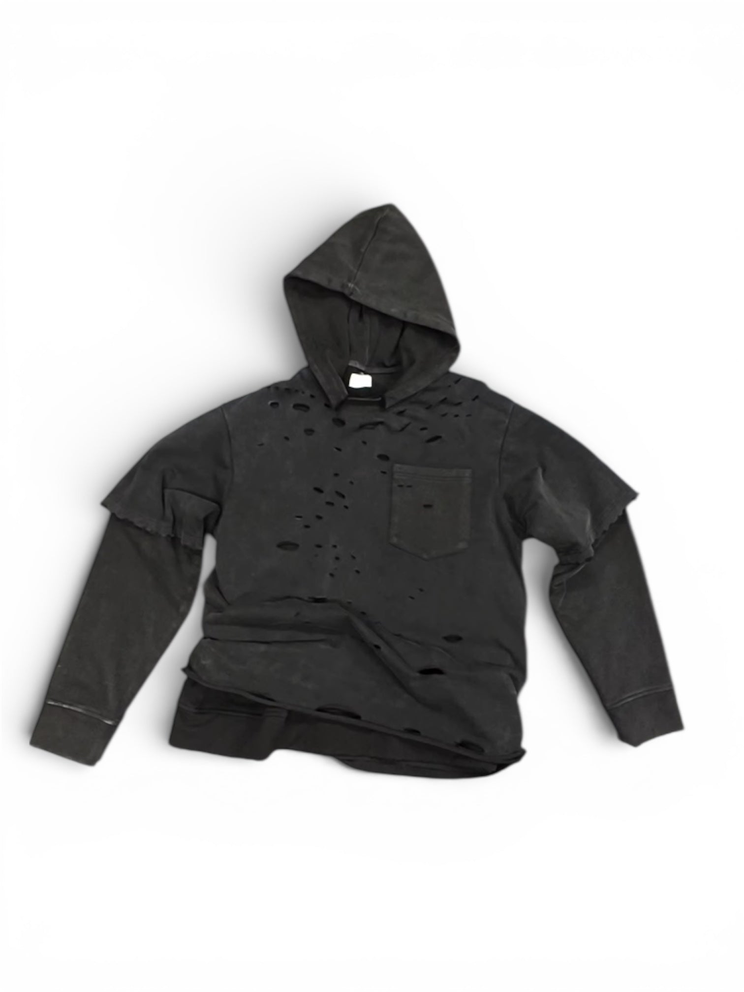 DISTRESSED DOUBLE LAYER HOODIE